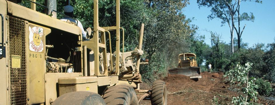 Bulldozers are used to build a new road in Manica Province, Mozambique